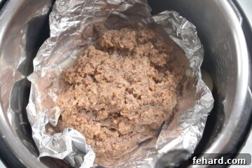 Meatloaf after pressure cooking inside inner pot.