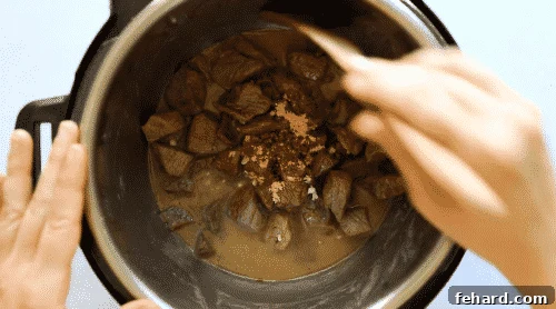 Fast and Flavorful Instant Pot Korean Beef 10 overhead view of korean beef in an instant pot