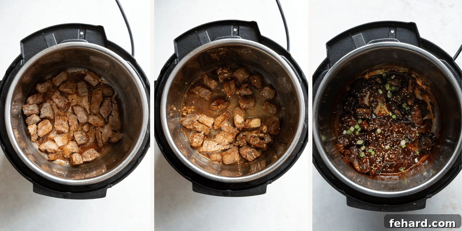 Fast and Flavorful Instant Pot Korean Beef 4 step by step photos of Korean beef recipe.