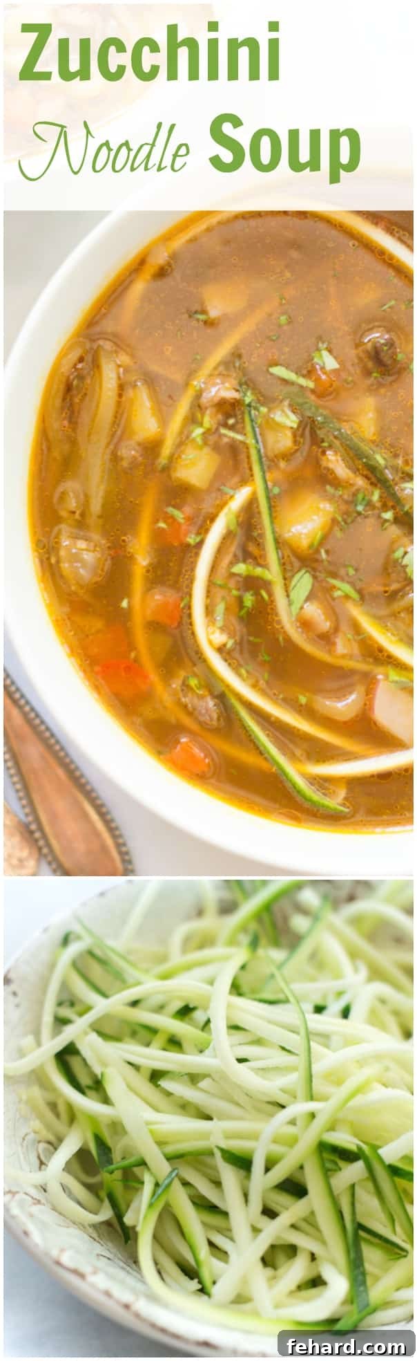 This Zucchini Noodle Soup is quick and easy to make, full of flavor, low in carbs, gluten free and very delicious.