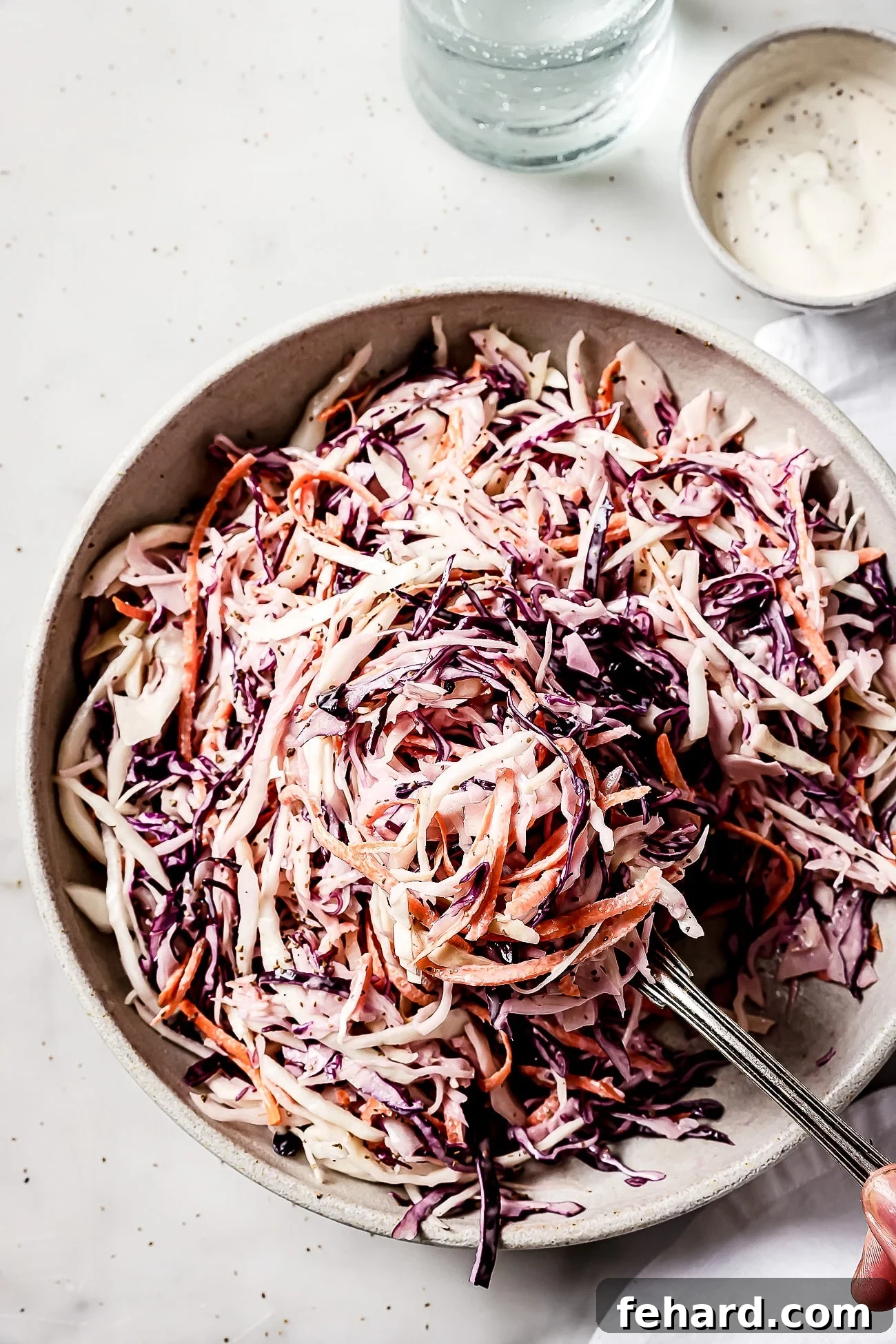 Crisp and Creamy Coleslaw 2 Overhead photo of cabbage coleslaw