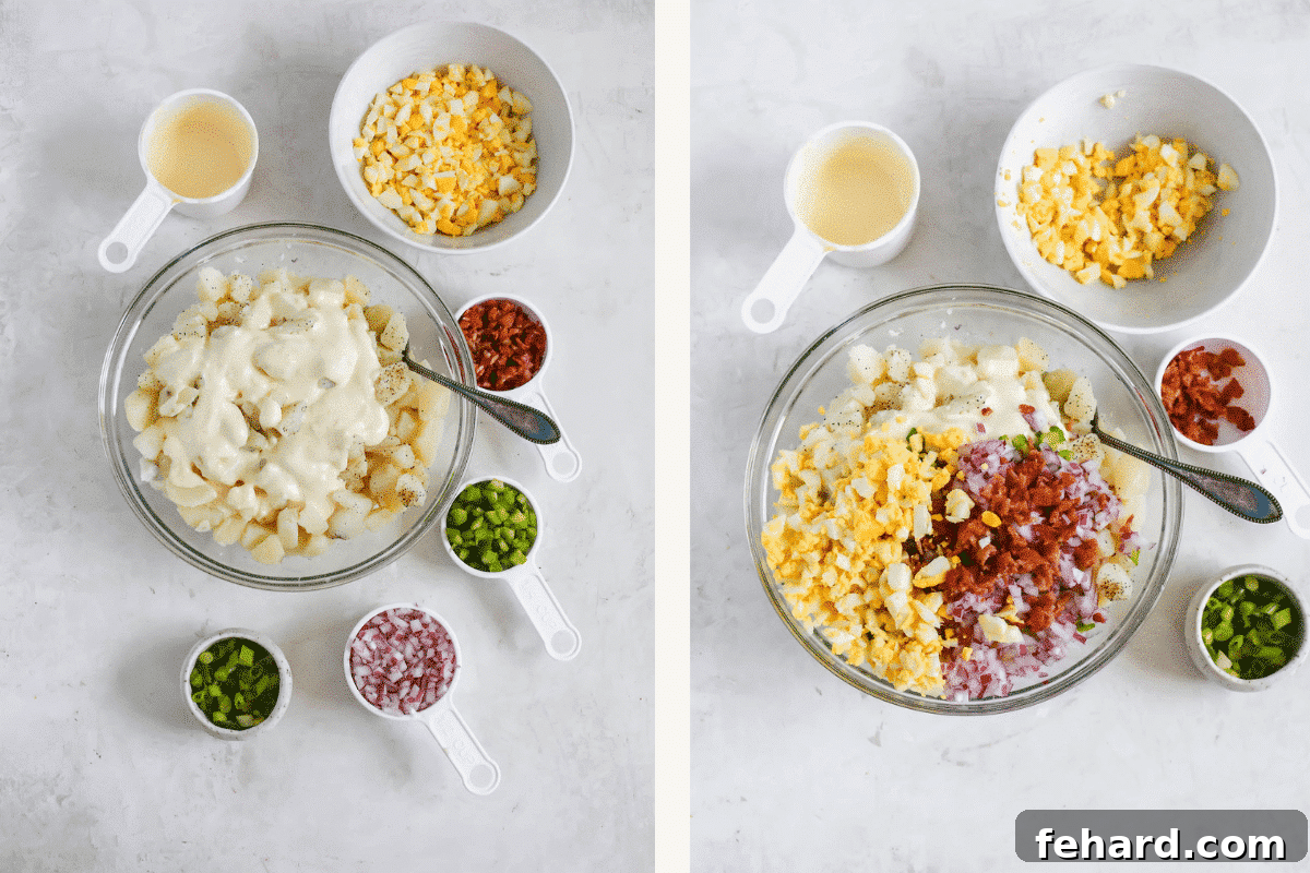 photo collage showing ingredients and steps to make potato salad