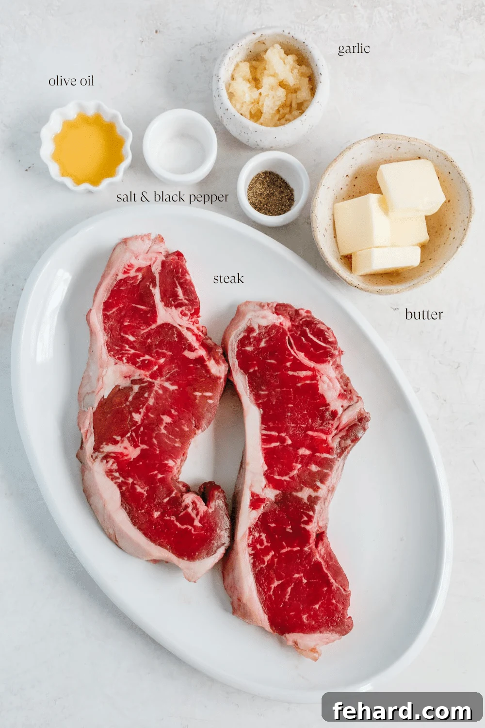 ingredients to make garlic butter steak. 