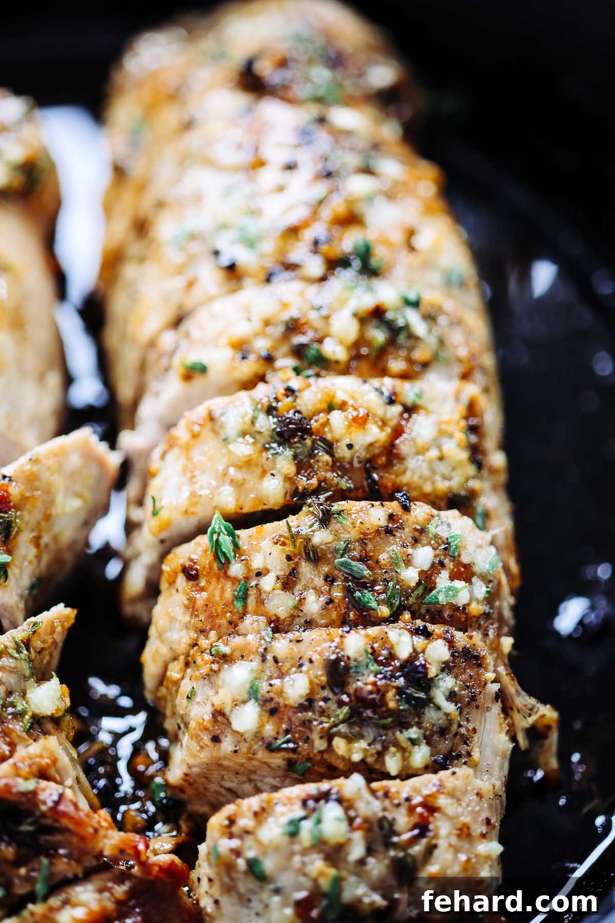 Mouthwatering Garlic Butter Pork Tenderloin 2 close up of a pork tenderloin
