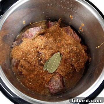 Quick Barbacoa Perfection 6 Seared meat with mexican sauce in inner pot.
