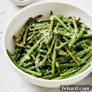 Parmesan Green Beans, a delicious roasted side dish, ready to be served.