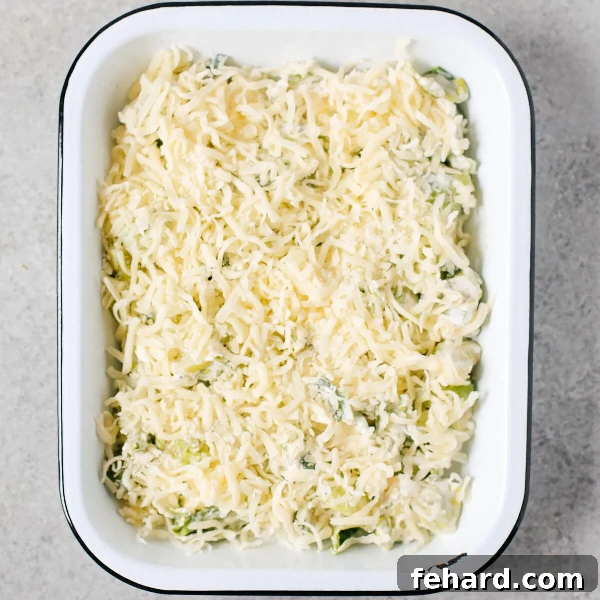overhead view of Brussels sprouts in a baking casserole