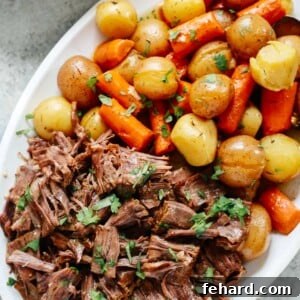 Ultimate Instant Pot Pot Roast 6 overhead view of Pot Roast platter