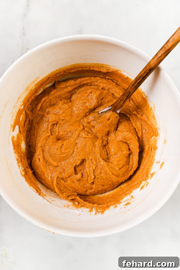 Cozy Autumn Pumpkin Chocolate Chip Loaf 6 The wet and dry ingredients mixed together.