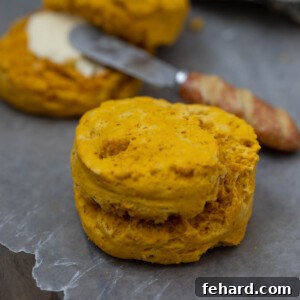 Sweet Potato Biscuit on wax paper with a buttered biscuit in the background.