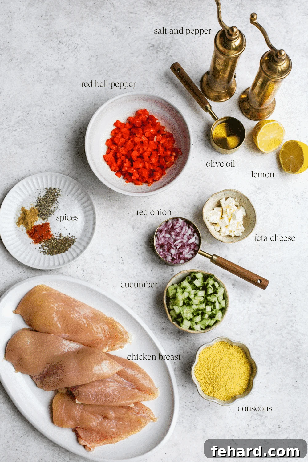 Ingredients for chicken couscous salad.