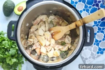Effortless Instant Pot Burrito Bowls 5 Browned chicken in inner pot of instant pot.