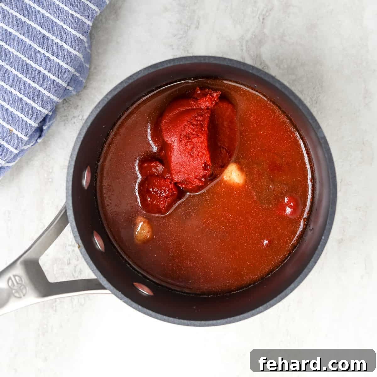 BBQ Sauce without Ketchup Preparation All ingredients for barbecue sauce are combined in a saucepan, ready for simmering.