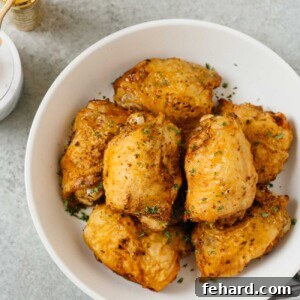 Crispy Air Fryer Chicken Thighs 9 Crispy and juicy Air Fryer Chicken Thighs ready to eat.