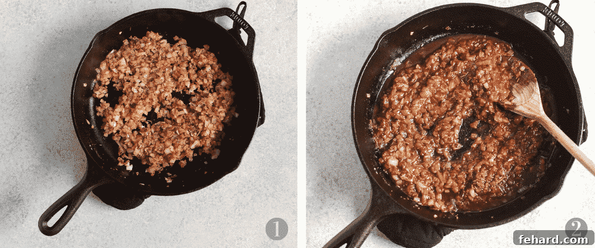 Guilt Free Meatloaf Perfection 4 browning ground beef in cast iron skillet