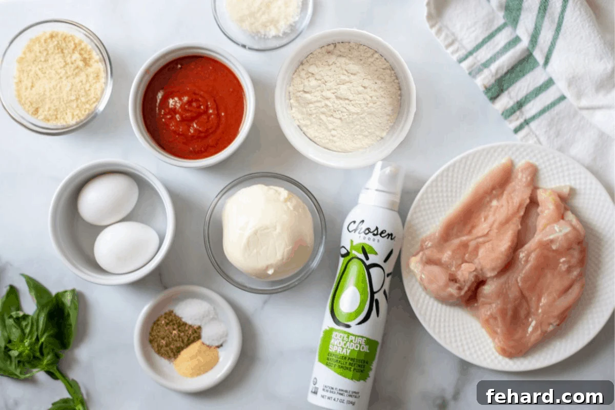 Ingredients for Air Fryer Chicken Parmesan on counter.