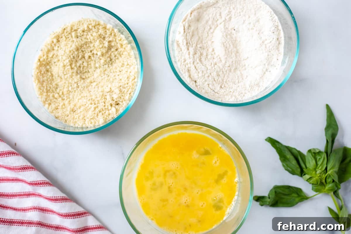 3 shallow bowls for breading chicken parmesan.
