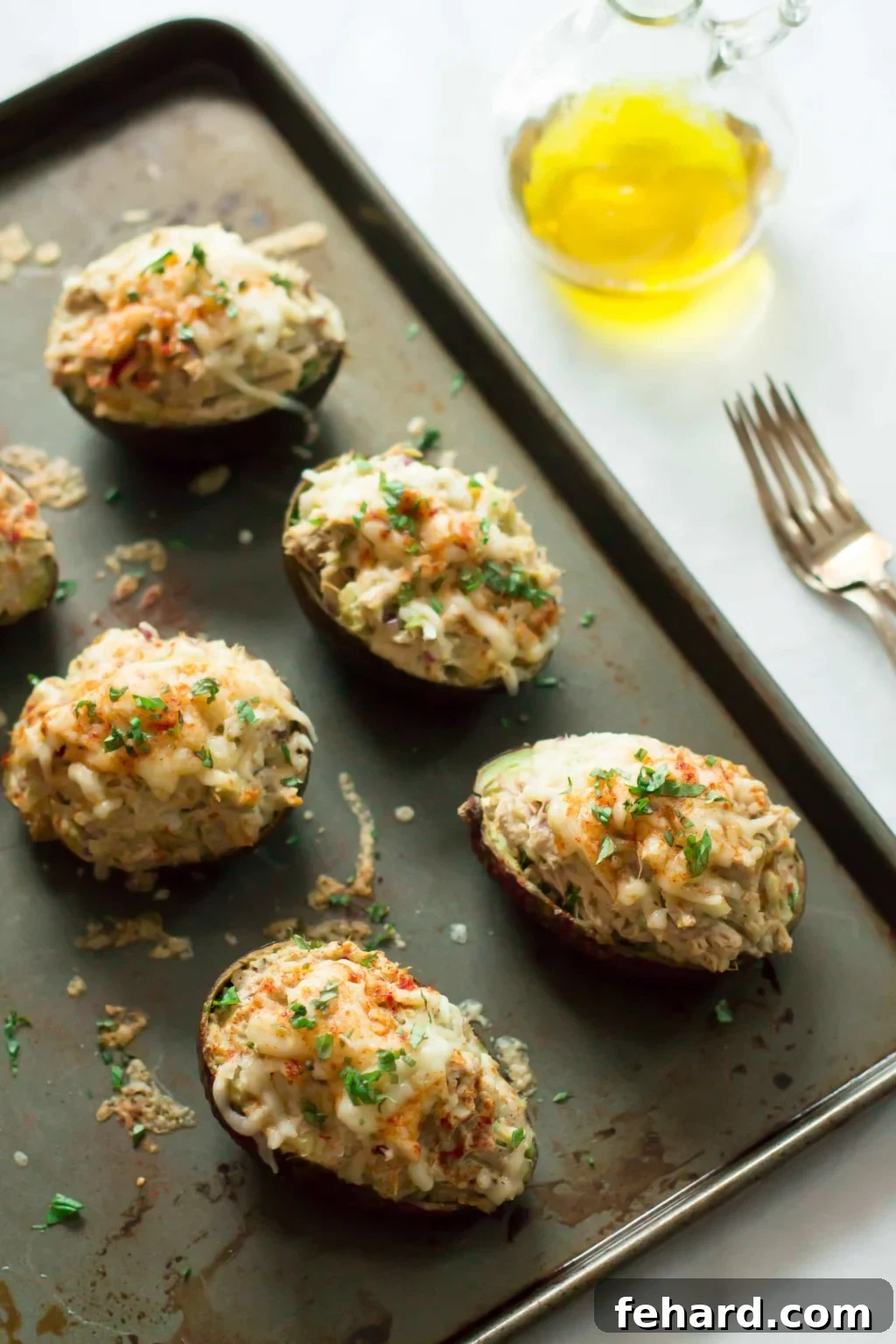 Avocado Tuna Boat close-up - A healthy, quick, and easy recipe for a nutritious snack, lunch, or light dinner. Gluten-free, dairy-free, paleo friendly, and low-carb.