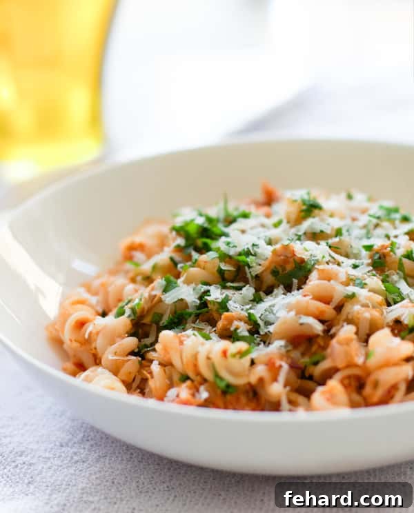 Quick Easy Tuna Pasta - A comforting and satisfying pasta dish made with flaky tuna, fresh herbs, and a light sauce.