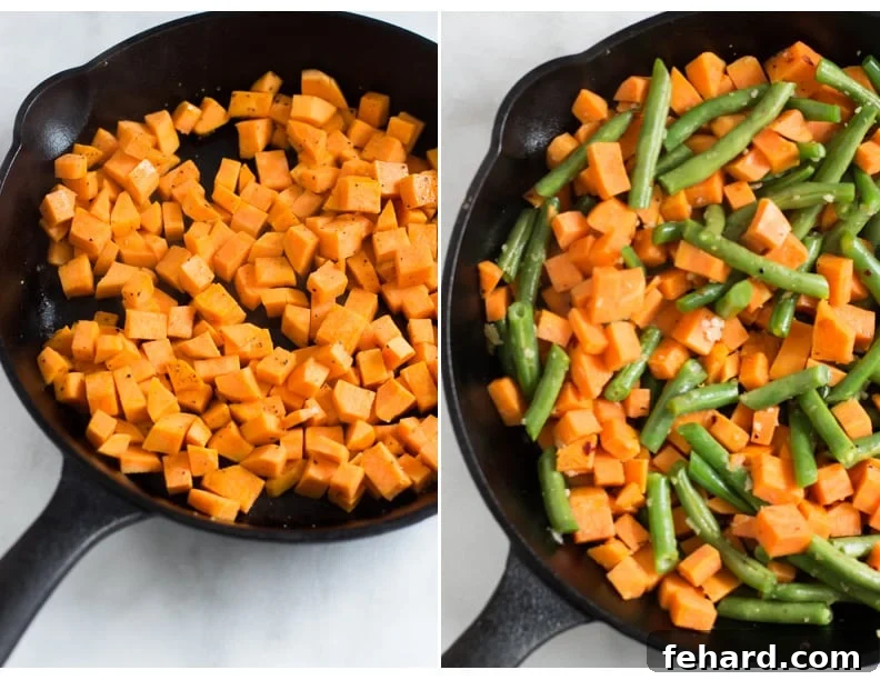 Sweet Potato Green Beans Shrimp Skillet - This Shrimp Skillet is made with sweet potato and green beans, which uses only one pot and it is done in less than 30mins. Sweet Potato Green Beans Shrimp Skillet Primavera Kitchen Recipe