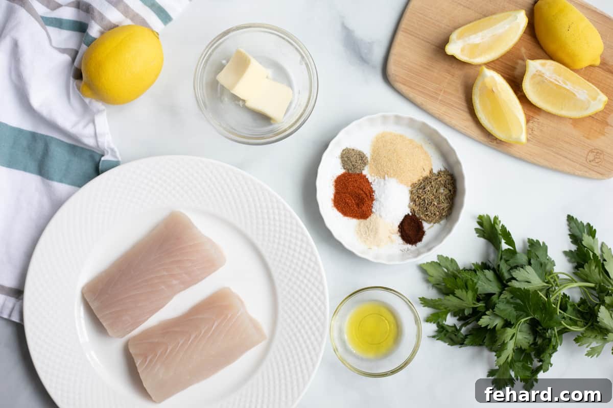 Ingredients for Blackened Mahi Mahi on white counter.