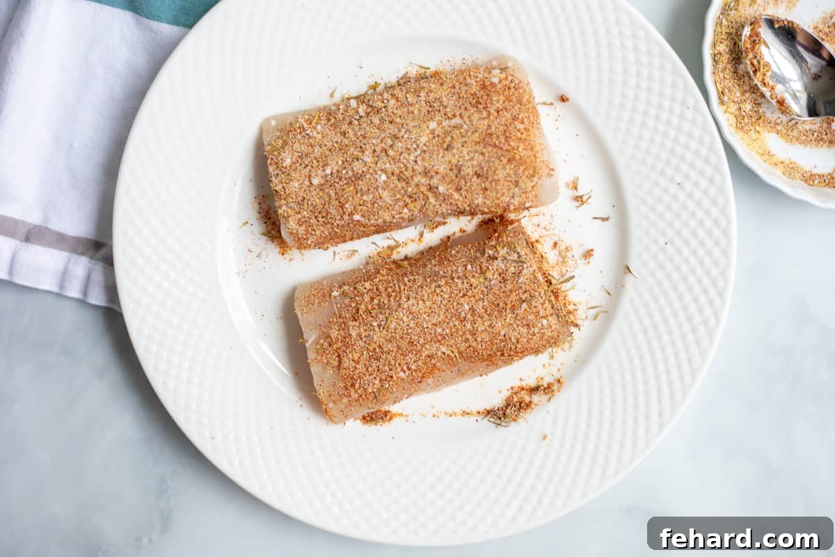 2 seasoned mahi mahi fillets with cajun seasoning.