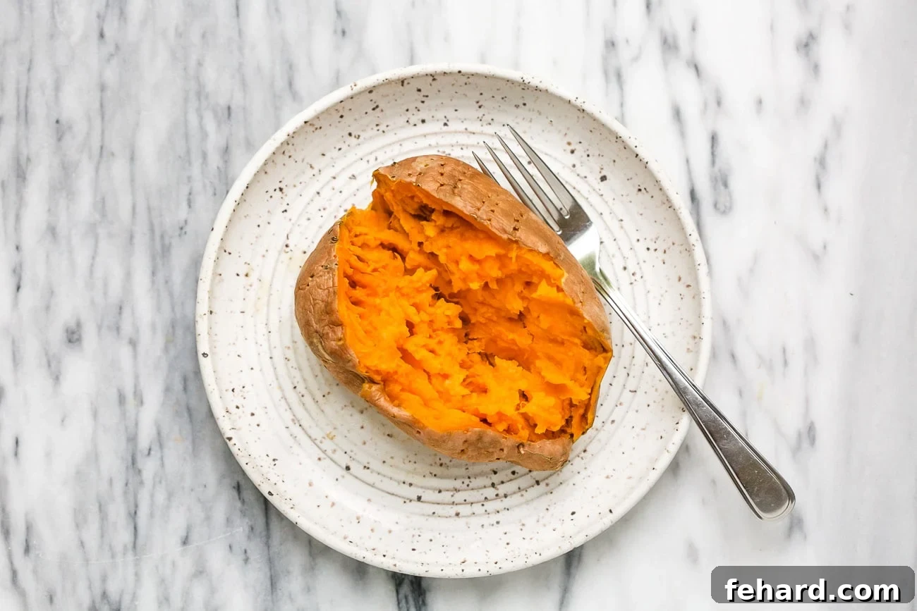 cooked sweet potato on a plate.