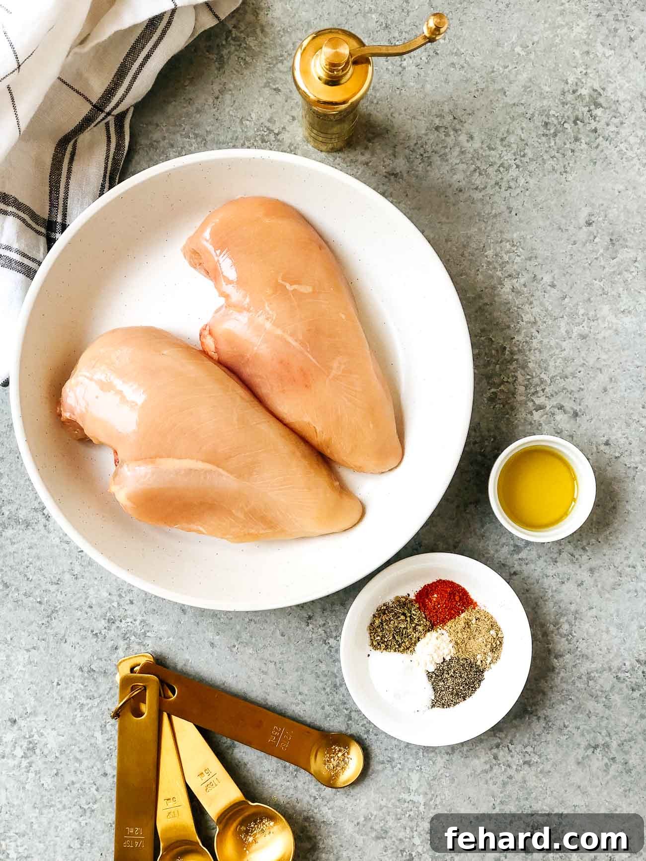 overhead view of ingredients to make chicken breast