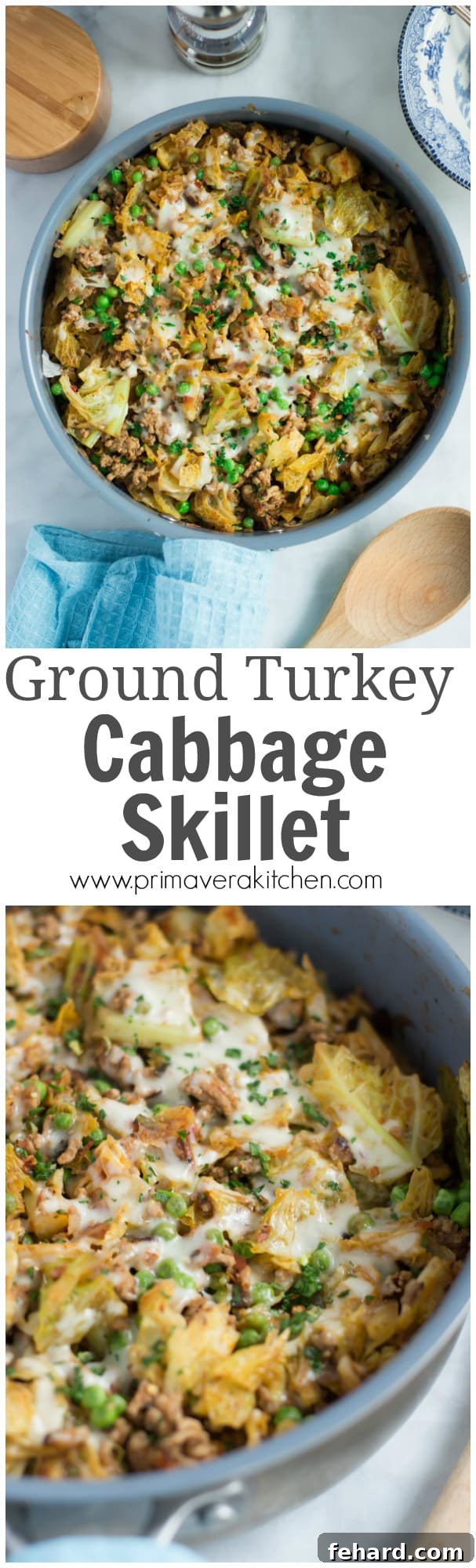 Ground Turkey Cabbage Skillet - This very easy Ground Turkey Cabbage Skillet recipe is perfect for a quick dinner during the week cause it takes less than 30mins to be ready! It is also gluten-free and very flavourful. 