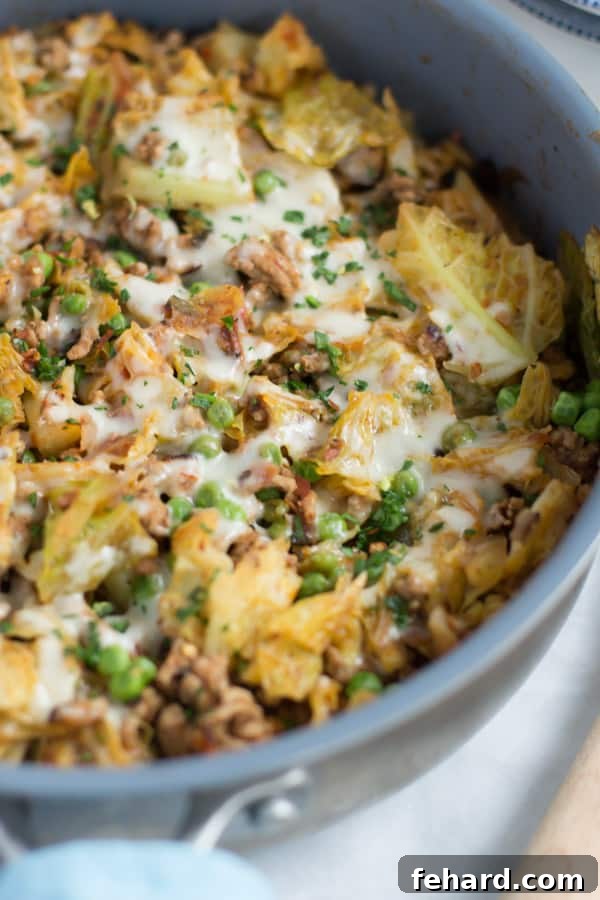 Colorful Ground Turkey Cabbage Skillet with fresh herbs, ready to serve