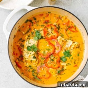 Vibrant Brazilian Fish Stew 6 overhead view of Dutch Oven containing fish stew