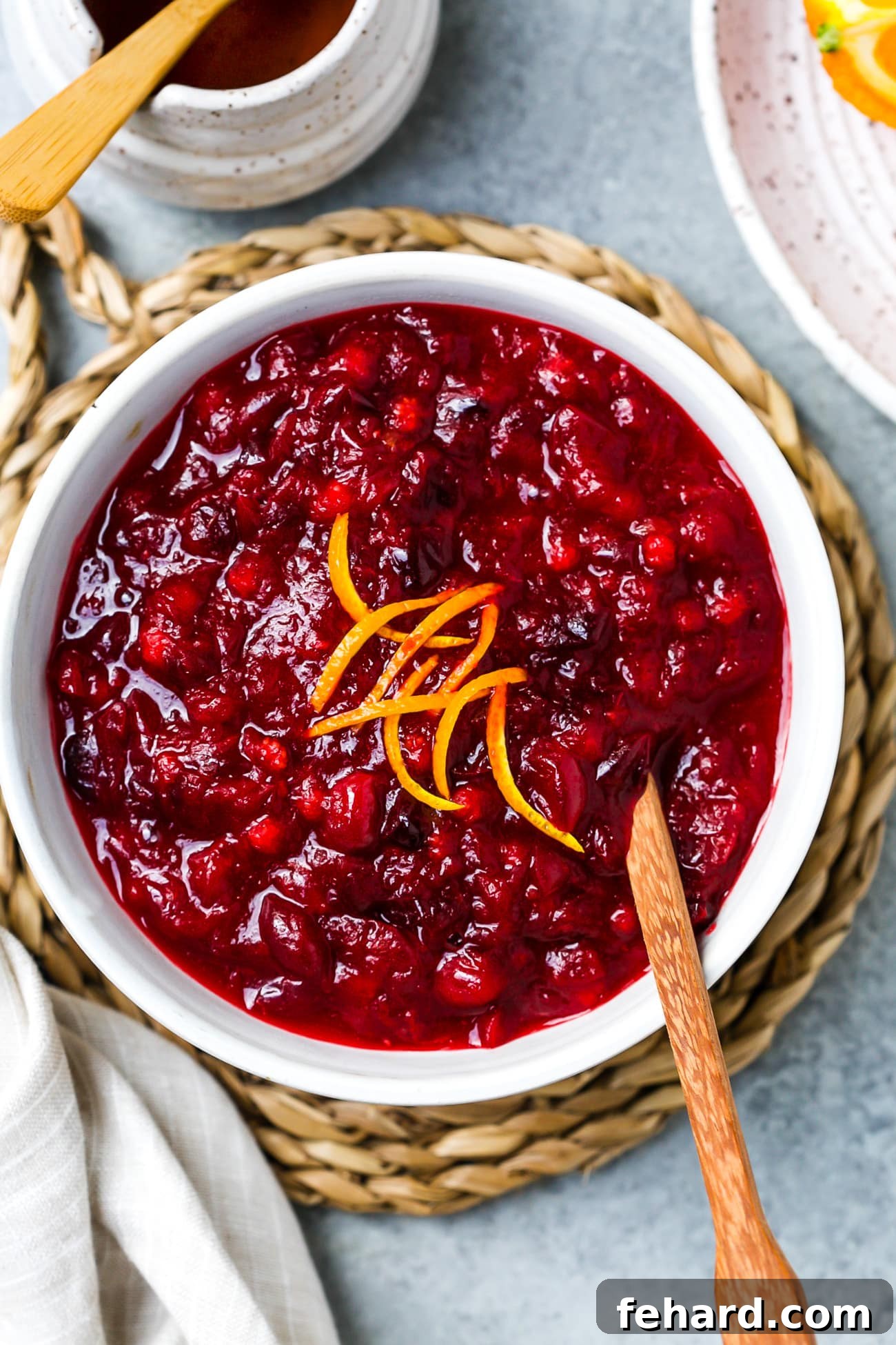 overhead Cranberry Orange Sauce in a white bowl.