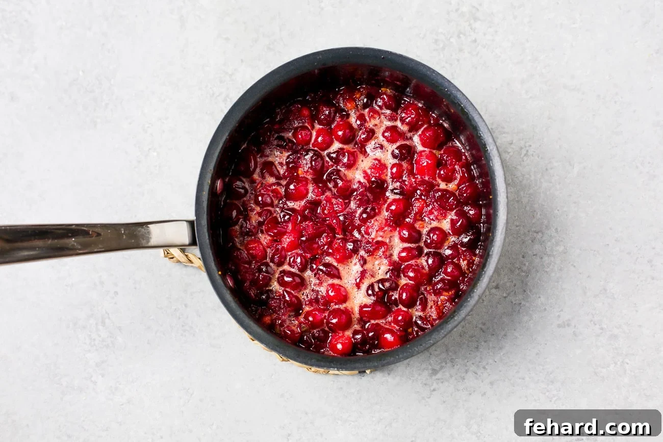 broiling Cranberry Orange Sauce in a pot