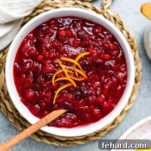 overhead view of cranberry orange sauce