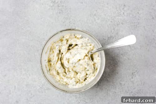 garlic, butter and herbs in a bowl