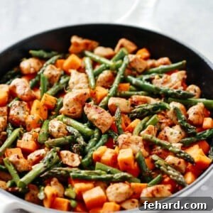 Chicken Sweet Potato Skillet Recipe with Asparagus