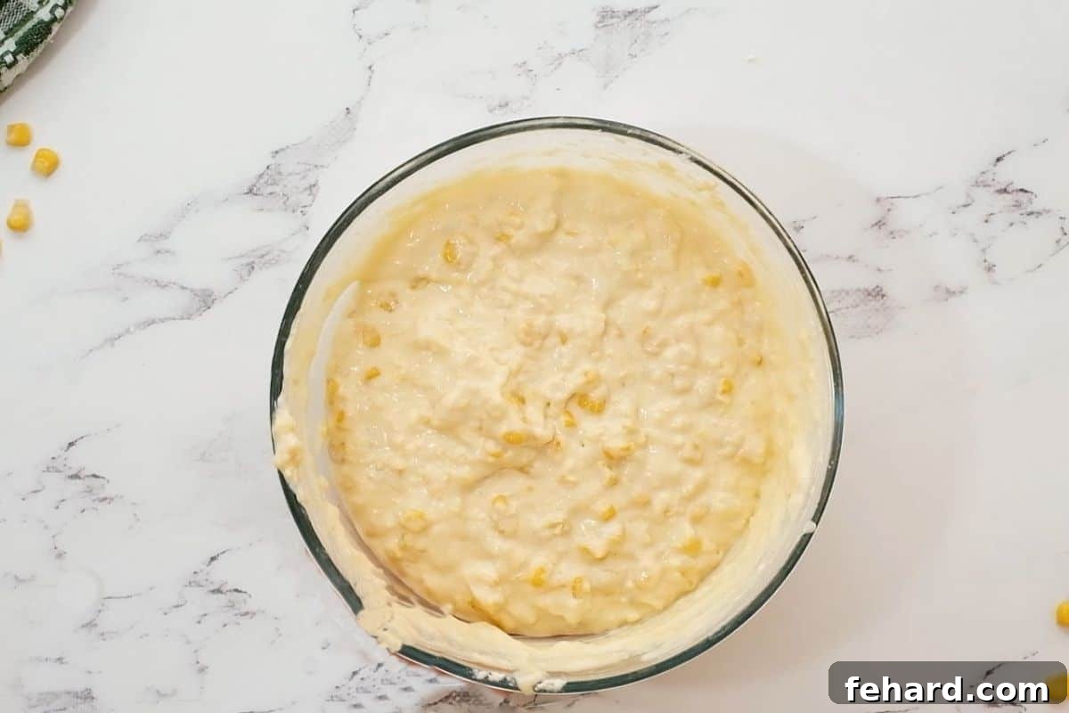 Corn Casserole Batter in mixing bowl.