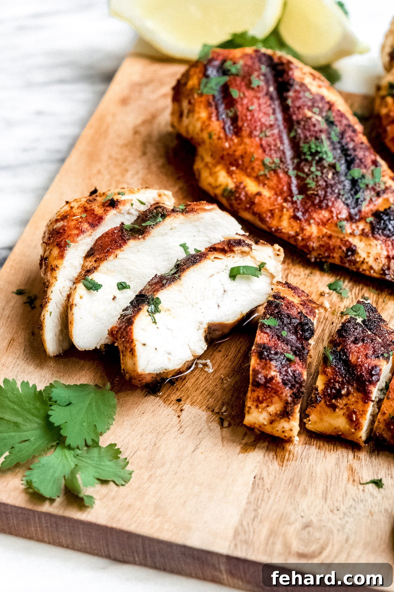 closeup view of grilled chicken breast