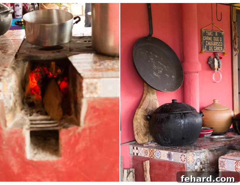 Traditional Brazilian wood-burning stove cooking at a farm