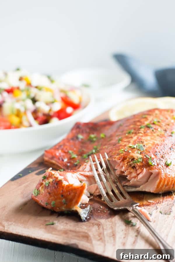 Grilled Cedar Plank Salmon on a grill