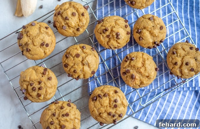 Baked Banana Peanut Butter Muffins cooling on a wire rack after being removed from the tin.