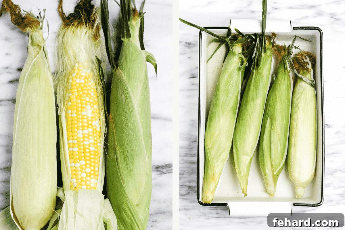 Photo Collage (and shown): two photos of corn on a cob.