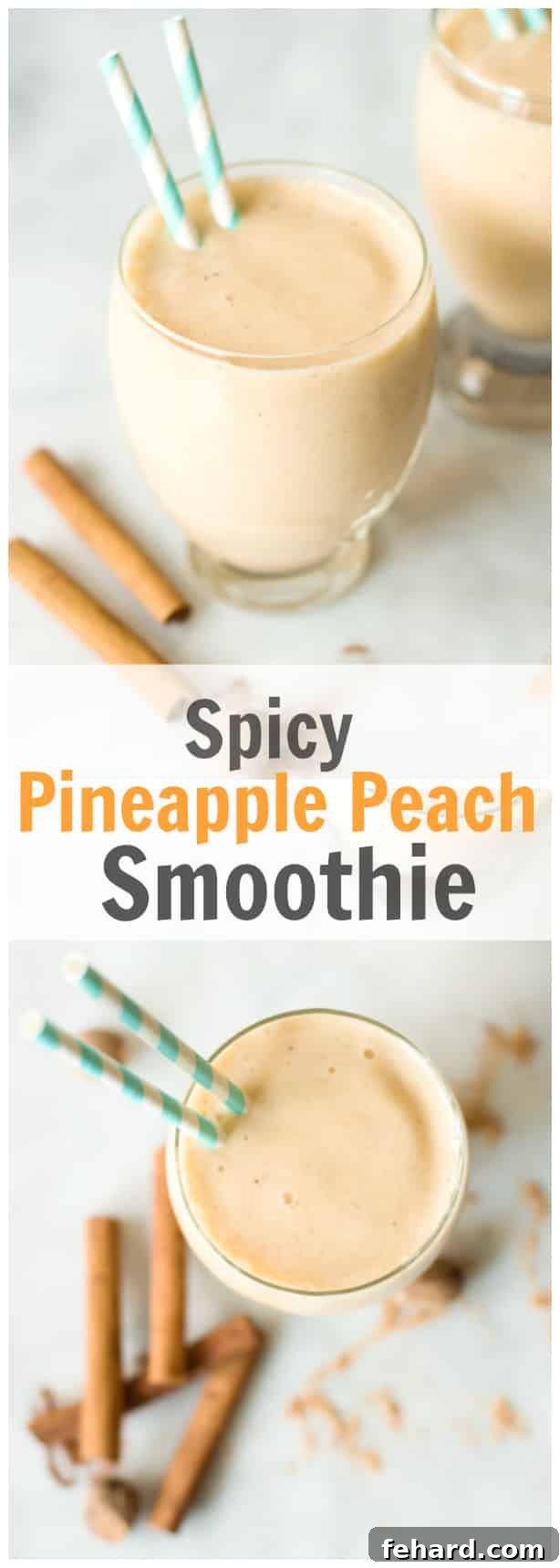 A tall glass of perfectly blended Spicy Pineapple Peach Smoothie, capturing the essence of a healthy and invigorating tropical treat.