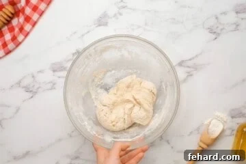 Spinach Pizza 5 Ingredients for pizza dough in mixing bowl after being combined.