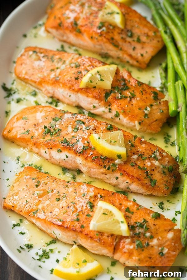 Any Night Salmon Dinner Recipes Baked Pan Seared or Broiled 10 Four mouth-watering pieces of fish elegantly presented in a baking dish.