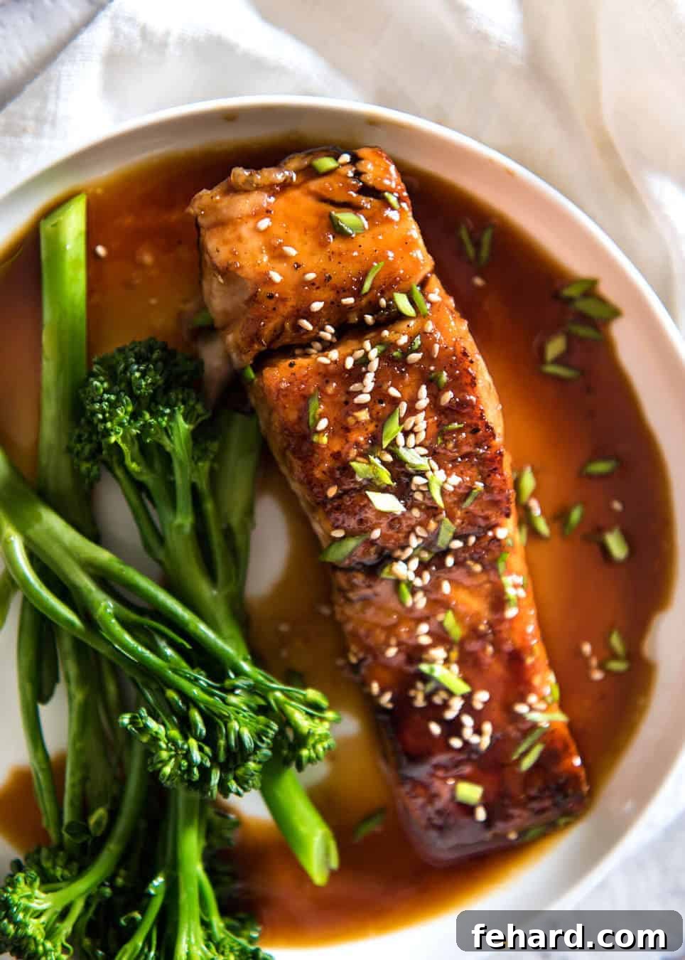 Any Night Salmon Dinner Recipes Baked Pan Seared or Broiled 11 An inviting overhead shot of salmon served in a pristine white bowl.
