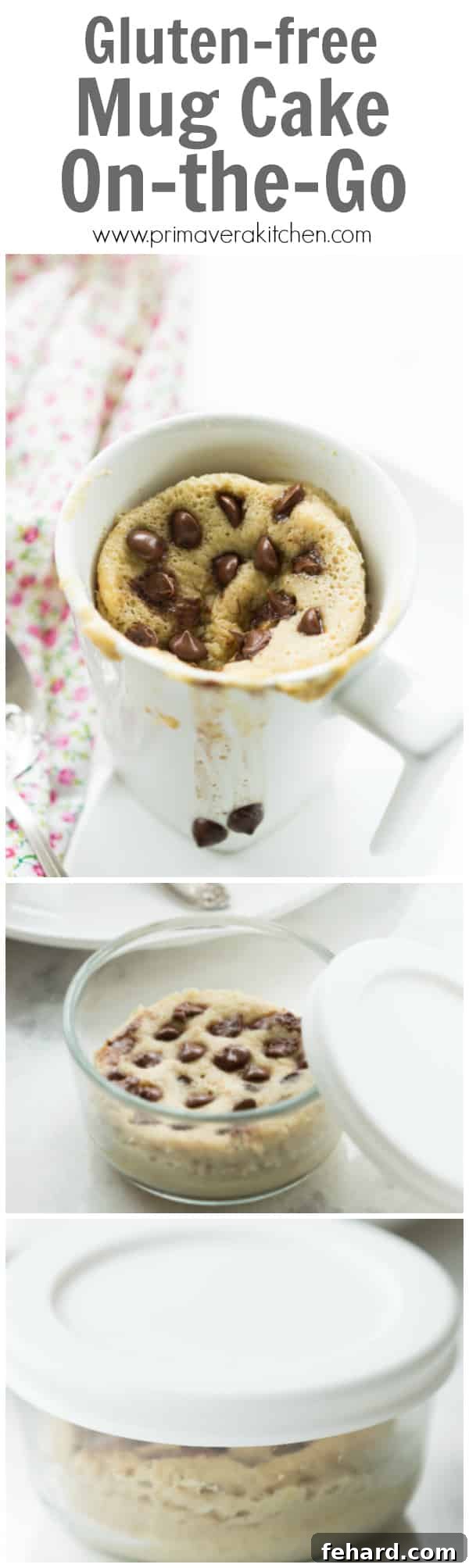 Full spread of Gluten-free Mug Cake On-the-Go with ingredients.