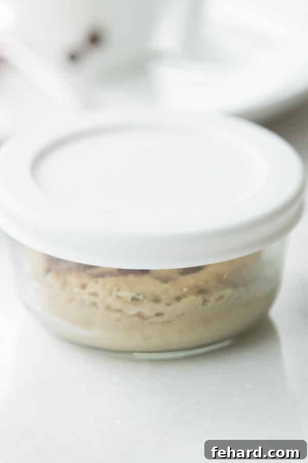Overhead view of a Gluten-free Mug Cake On-the-Go, showcasing its fluffy texture.