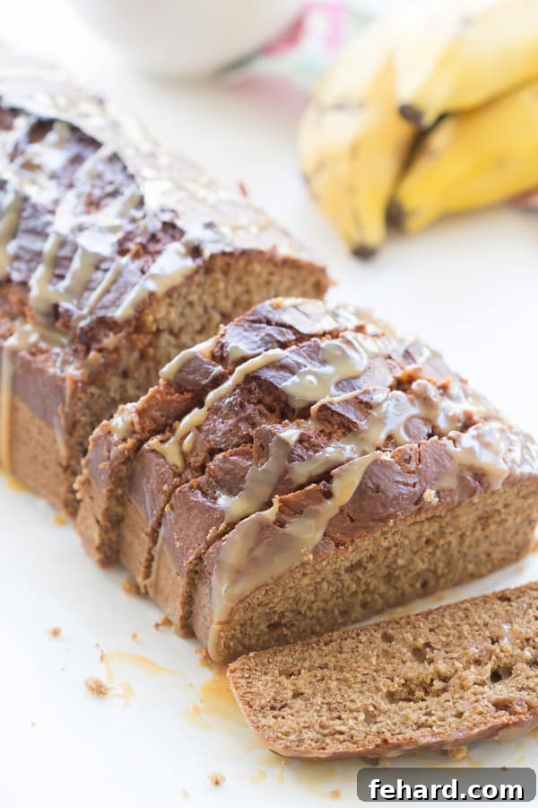 Freshly Baked Dulce de Leche Banana Bread Loaf A whole loaf of Dulce de Leche Banana Bread on a cooling rack, freshly baked