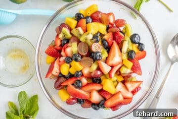 Summer fruit tossed with lime mint syrup.